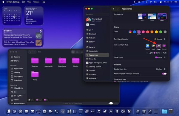 苹果macOS 26 Tahoe主题功能大升级:可定制图标/高亮文本/文件夹颜色