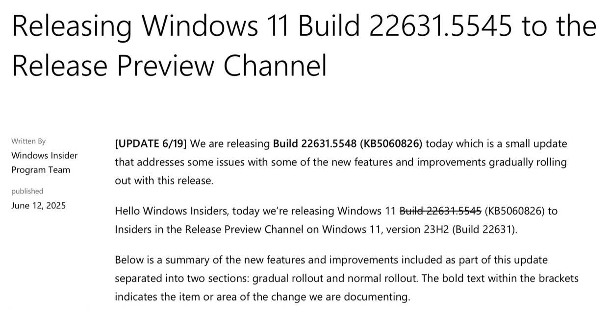 Win11 RP 22631.5548 预览版更新KB5060826发布:新增PC迁移功能
